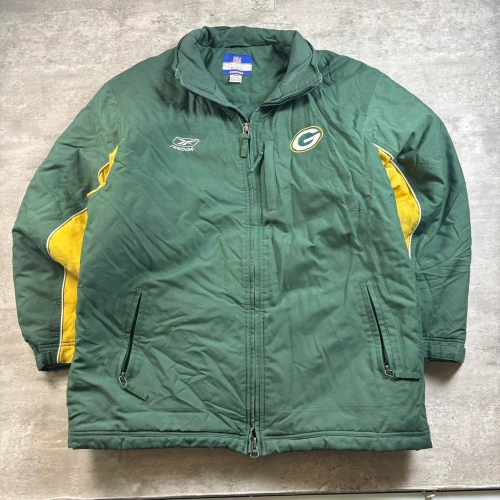 Reebok Parka Jacket Mens Large Green NFL Green Bay Packers Y2K Sideline Gear